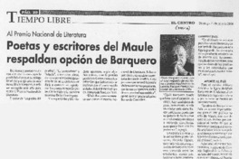 Poetas y escritores del Maule respaldan opción de Barquero.