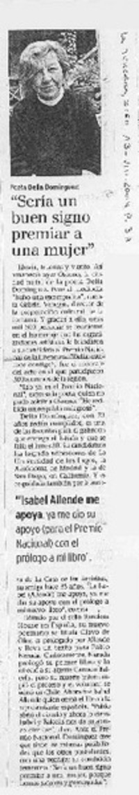 "Sería un buen signo premiar a una mujer".