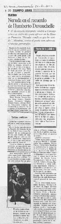 Neruda en el recuerdo de Humberto Duvauchelle.