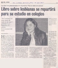 La obra fue galardonada con el premio "Haz tu tesis en cultura" : libro sobre lesbianas se repartirá para su estudio en colegios