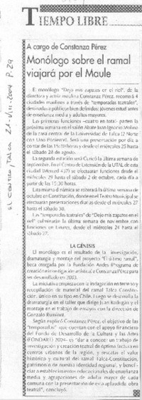 Monólogo sobre el ramal viajará por el Maule