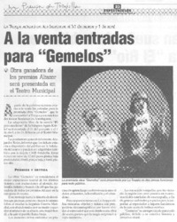 A la venta entradas para "Gemelos"