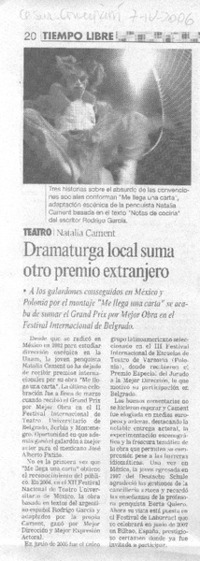 Dramaturga local suma otro premio extranjero