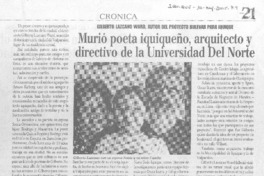 Murió poeta iquiqueño, arquitecto y directivo de la Universidad del Norte