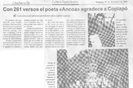 Con 261 versos el poeta "Ancoa" agradece a Copiapó