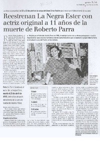 Reestrenan La Negra Ester con actriz original a 11 años de la muerte de Roberto Parra