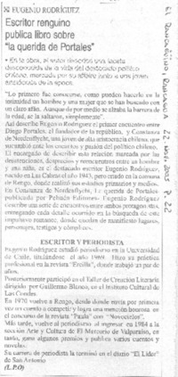 Escritor renguino publica libro sobre "la querida de Portales"