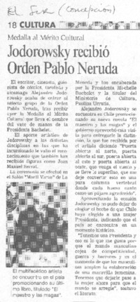 Jodorowsky recibió Orden Pablo Neruda