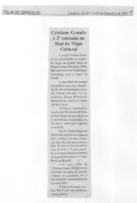 Cristiane Grando é 2a colocada na final do Mapa Cultural