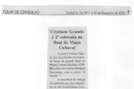 Cristiane Grando é 2a colocada na final do Mapa Cultural
