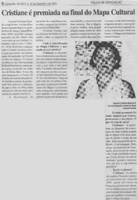 CRistiane é premiada na final do Mapa Cultural [entrevista]