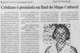CRistiane é premiada na final do Mapa Cultural [entrevista]