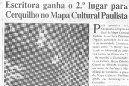 Escritora ganha o 2o lugar para Cerquilho no Mapa Cultural