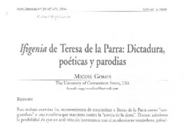 Ifigenia de Teresa de la Parra: dictadura, poéticas y parodias