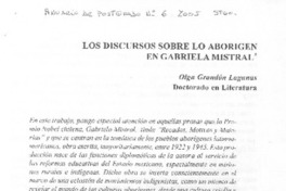 Los Discursos sobre lo aborigen en Gabriela Mistral