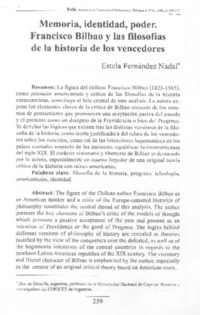Memoria, identidad, poder. Francisco Bilbao y las filosofías de la historia de los vencedores