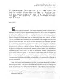 El Maestro Desantes y su influencia en la vida académica de la Facultad de Comunicación de la Universidad de Piura.