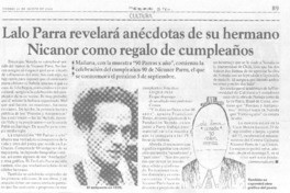 Lalo Parra revelará anécdotas de su hermano Nicanor como regalo de cumpleaños