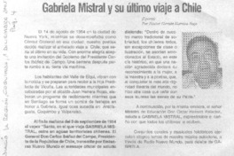 Gabriela Mistral y su último viaje a Chile ((I parte)
