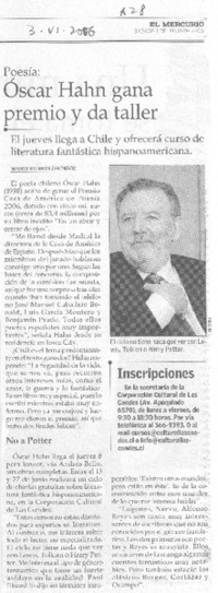 Óscar Hahn gana premio y da taller