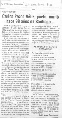 Carlos Pezoa Véliz, poeta, murió hace 98 años en Santiago...