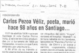 Carlos Pezoa Véliz, poeta, murió hace 98 años en Santiago...