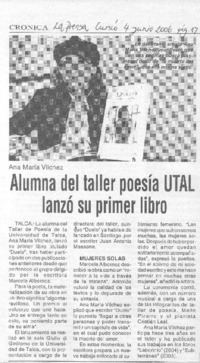 Alumna del taller poesía UTAL lanzó su primer libro