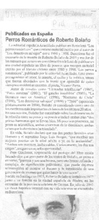 Perros románticos de Roberto Bolaño