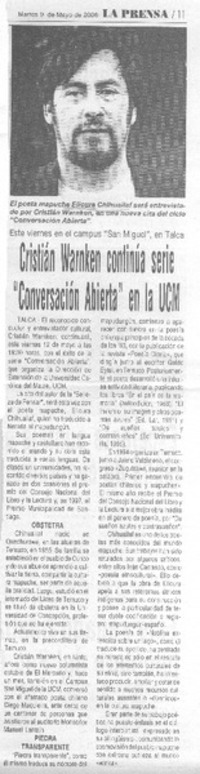 Cristián Warnken continúa serie "Conversación Abierta" en la UCM