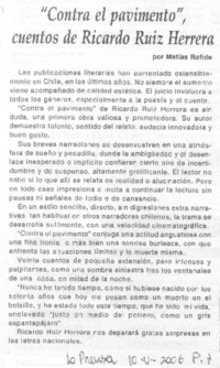 "Contra el pavimento", cuentos de Ricardo Ruiz Herrera
