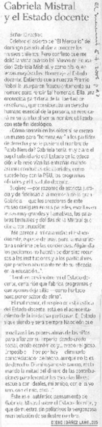 Gabriela Mistral y el Estado docente