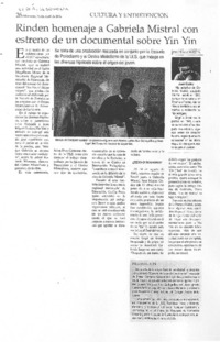 Rinden homenaje a Gabriela Mistral con estreno de un documental sobre Yin Yin