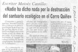 Escritor Moisés Castillo : "Nadie ha dicho nada por la destruccción del santuario ecológico en el Cerro Quiñe"