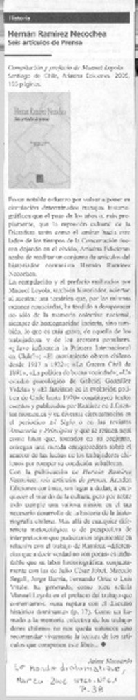 Hernán Ramírez Necochea y sus escritos de prensa