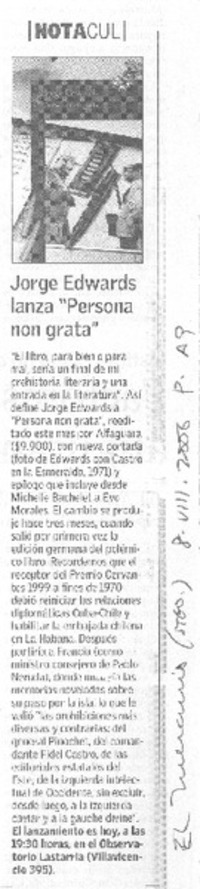 Jorge Edwards lanza "Persona non grata"
