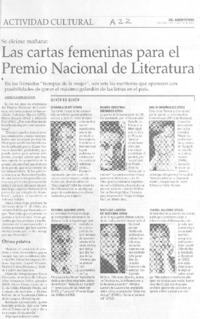 Las cartas femeninas para el Premio Nacional de Literatura