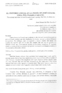 El universo animal en la poesía de José Lezama Lima
