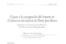 El Gozo y la consagración del instante en El almuerzo del solitario de Efraín Jara Idrovo
