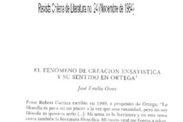 El Fenómeno de creación ensayística y su sentido en Ortega
