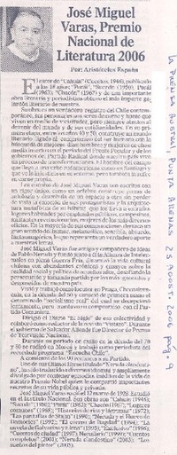 José Miguel Varas, Premio Nacional de Literatura 2006