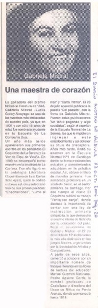 Gabriela Mistral : una maestra de corazón