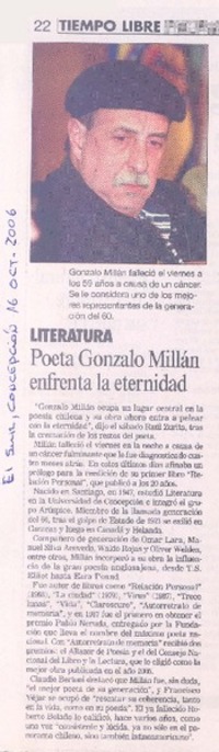 Poeta Gonzalo Millán enfrenta la eternidad