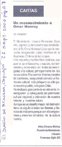 Cartas : un reconocimiento a Omar Monroy