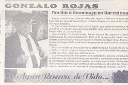 Gonzalo Rojas recibirá homenaje en Barcelona