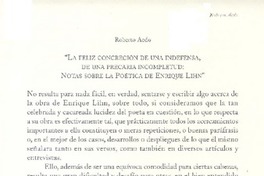 La feliz concreción de una indefensa, de una precaria incompletud : notas sobre la poética de Enrique Lihn