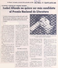 Isabel Allende no quiere ser más candidata al Premio Nacional de Literatura