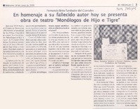 Fernando Brito fundador del Ciprodes : en homenaje a su fallecido autor hoy se presenta obra de teatro "Monólogos de hijo de tigre"