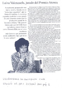 Luisa Valenzuela, jurado del Premio Atenea