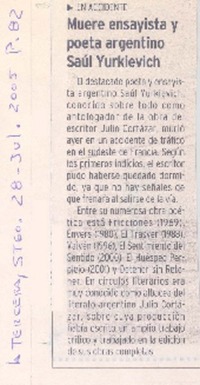 En accidente muere ensayista y poeta argentino Saúl Yurkievich