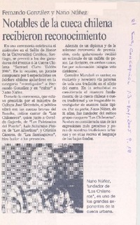 Fernando González y Nano Núñez : notables de la cueca chilena recibieron reconocimiento